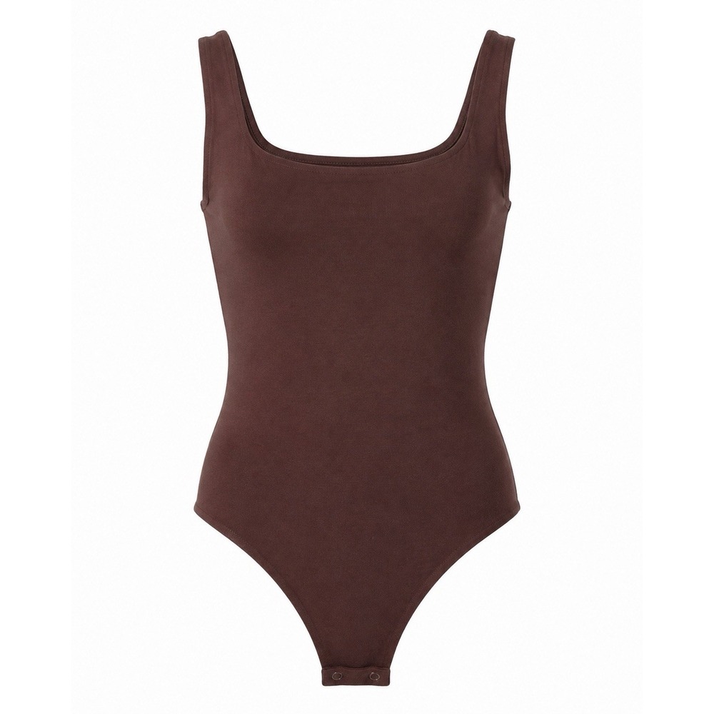 Quince Organic Cotton Bodysuit Brown Square Neck Stretch Tank Top Women’s M